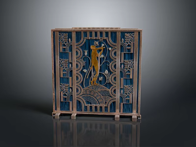 Art Deco Style Cabinet Furniture With Blue Gold Carved Patterns And Intricate Designs 3d model