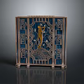 Art Deco Style Cabinet Furniture With Blue Gold Carved Patterns And Intricate Designs