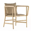 Modern Armchair With Wooden Frame Light Brown Upholstery And Cushion