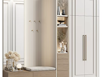 Modern Entryway Cabinet And Side Cabinet With Mirror Hooks Bench And Decorative Items 3d model
