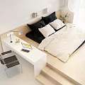 Modern Bedroom Interior Design With Platform Bed Desk Chair Plants And Window