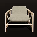 Modern Single Sofa With Light Gray Cushion And Wooden Frame Design