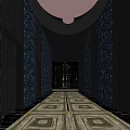 Luxurious Elevator Corridor With Dark Stone Walls And Geometric Patterned Floor 3d model