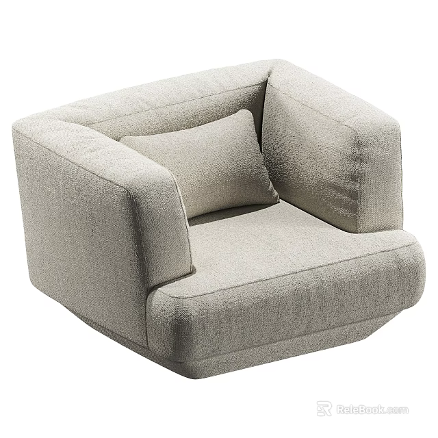Modern Single Seater Sofa In Light Gray Fabric With Cozy Cushion Design 3d model 