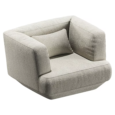 Modern Single Seater Sofa In Light Gray Fabric With Cozy Cushion Design 3d model