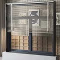 Modern Window Interior With Black Frame Beige Blinds And Decorative Artwork 3d model