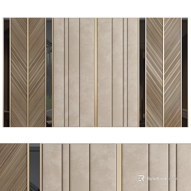 Elegant Modern Room Divider Screen Interior Design With Textured Panels And Golden Lines 3d model 