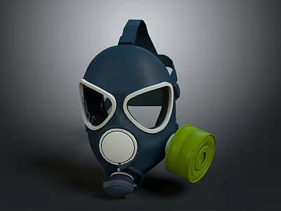 Dark Blue Gas Mask With White Bordered Goggles And Green Filter Canister 3d model