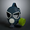 Dark Blue Gas Mask With White Bordered Goggles And Green Filter Canister