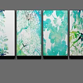 Modern Four Panel Botanical Watercolor Paintings with Green Plant Designs for Wall Decor