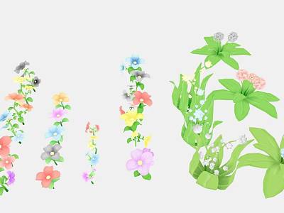 Colorful Garden Plants With Various Flowers In Pink Yellow Blue Purple And Green Leaves 3d model