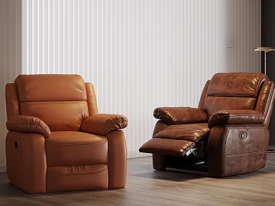 Brown Leather Recliner Chairs In Modern Living Room With Wooden Floor 3d model