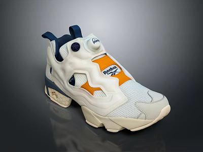 Reebok Instapump Fury White Orange Blue Sneakers With Pump Button Mesh Upper Beige Sole 3d model