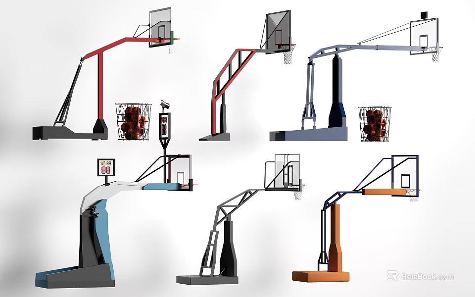 Various Design Basketball Hoops In Multiple Colors For Sports Fitness Training 3d model 