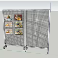 White Grid Display Rack With Wheels And Hanging Food 3d model