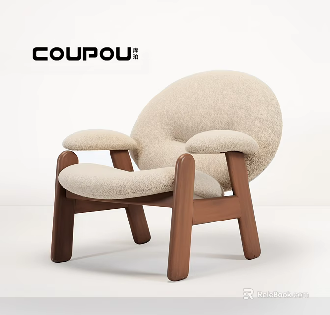 Modern Accent Chair with Cream Bouclé Upholstery and Wooden Frame for Living Room Decor 3d model 