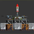 Futuristic Rocket Launch Platform With Hexagonal Base Ice And Lava Element Blocks 3d model