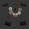 Red Electric Guitars Drum Set With Black Marshall Amplifiers Cymbals And Speakers