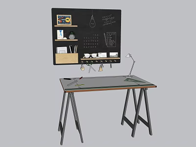 Modern Workspace Setup With Desk Lamp Wall Organizer And Stationery 3d model