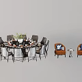 Round Dining Table Set With Modern Chairs And Orange Accent Chairs Side Table 3d model