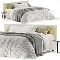 Modern Double Bed With White Bedding Gray Throw Blanket And Beige Pillows 3d model