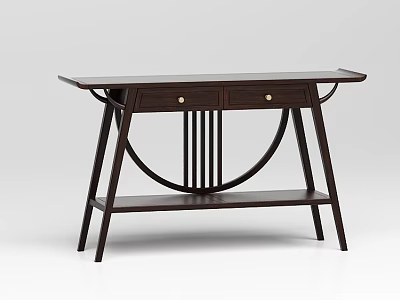 Modern Dark Wood Entryway Console Table With Two Drawers Metal Knobs And Lower Shelf 3d model