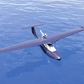 Seaplane Flying Above Blue Water Surface With Smooth Waves And Sky 3d model