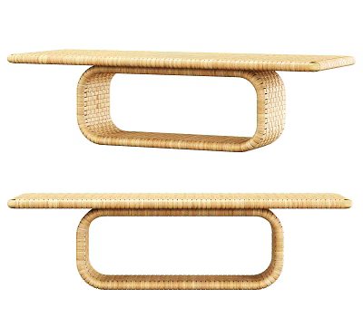 Modern Rattan Coffee Table With Ring Shaped Base And Woven Texture 3d model