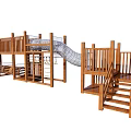 Wooden Playground Equipment With Multi Level Platform Slide And Climbing Frame 3d model