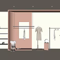Modern Fashion Clothing Store Interior With Hanging Racks Mannequin And Stylish Garments