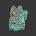 Neon Style Maneki Neko Cat With Waving Paw Collar And Gold Coin