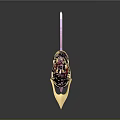 Ornate Decorative Sword With Elaborate Hilt Red Gold Accents And Sharp Blade