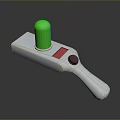 Handheld Computer Peripheral With White Body Green Top Red Display Screen And Black Button