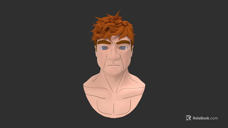 Man With Red Spiky Hair Blue Eyes And Detailed Upper Body Features 3d model 