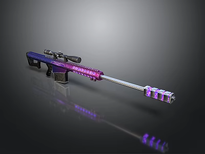 Shiny Purple And Silver Sniper Rifle With Scope Barrel And Decorative Design 3d model
