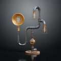 Steampunk Industrial Table Lamp With Metal Pipe Structure Vintage Bulbs And Gear Base