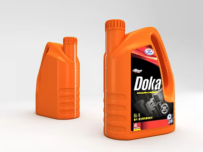 Industrial Equipment Engine Oil Plastic Bottles With Doka 8.5W40 Label Orange Design And Handle 3d model