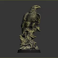 Detailed Artistic Bronze Eagle Sculpture Standing On Tree Branch With Decorative Base