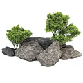 Natural Stone and Wood Decor Elements with Green Trees for Landscaping Design 3d model