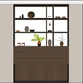 Modern Wooden Cabinet With Open Shelves Drawers And Decorative Vases Plant