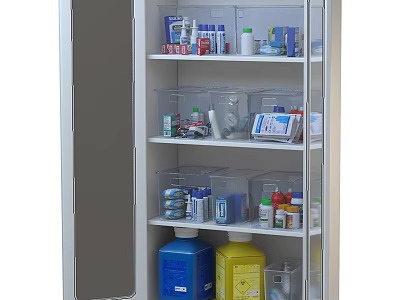 Decorative Medicine Cabinet Storage Set With Multi Layer Shelves And Plastic Bottles Containers 3d model