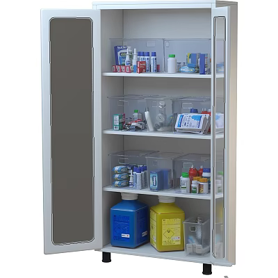Decorative Medicine Cabinet Storage Set With Multi Layer Shelves And Plastic Bottles Containers 3d model