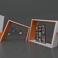 Check in Display Area With Orange White Structures And Hanging Cards 3d model