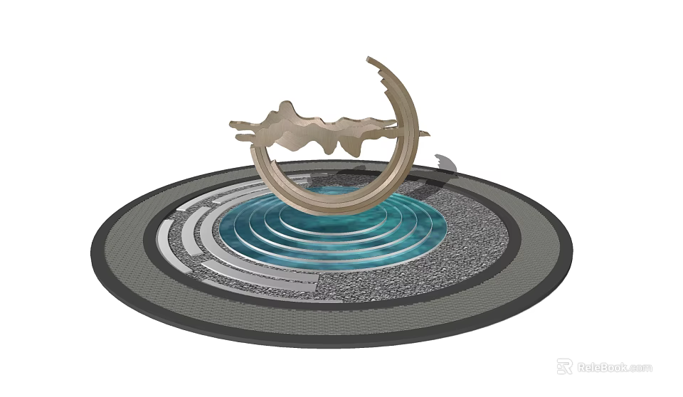 Decorative Garden Ornament With Crescent Metal Structure And Water Ripple Design 3d model 