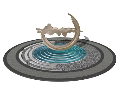 Decorative Garden Ornament With Crescent Metal Structure And Water Ripple Design 3d model