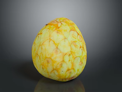 Yellow Textured Sugar Apple Fruit on Gray Reflective Background Surface 3d model