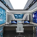 Hi tech Monitoring Room Interior With Digital Displays And Control Desk