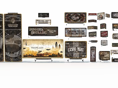 Vintage Billboards Collection With Multiple Various Designs Whiskey Brand And Cityscape 3d model