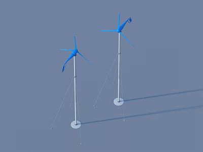 Two Blue Wind Turbines Standing As Industrial Equipment With White Poles 3d model