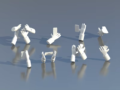 Man's White Hand Models in Various Poses on Blue Background 3d model